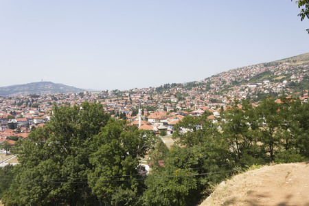 SARAJEVO, BOSNIA AND HERZEGOVINA - AUGUST 19 2017: Panoramic view od sarajevo and its hillside from Yello fortressのeditorial素材