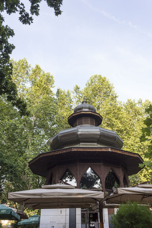 SARAJEVO, BOSNIA AND HERZEGOVINA - AUGUST 18 2017: Architectural feature of the Music Pavillion situate in At Mejdan park in Sarajevoのeditorial素材