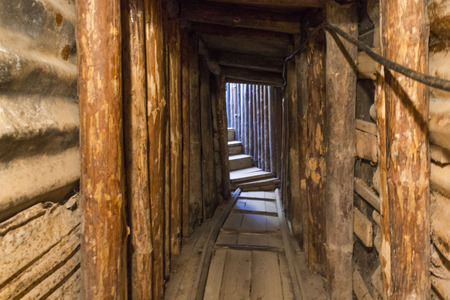 SARAJEVO, BOSNIA AND HERZEGOVINA - AUGUST 19 2017: Inside the tunnel of hope in Sarajevo, tunnel museum, the first part of the tunnelのeditorial素材