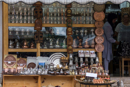 SARAJEVO, BOSNIA AND HERZEGOVINA - AUGUST 20 2017: Traditional bosnian bazaar in the city centre of Sarajevoのeditorial素材