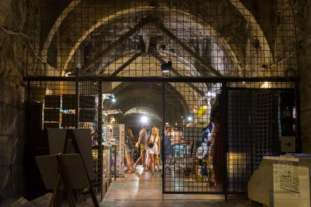SPLIT, CROATIA - AUGUST 11 2017: People in the undergound of Diocletian Palace in Split, Croatia