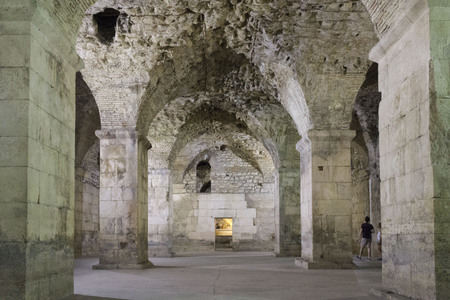 SPLIT, CROATIA - AUGUST 11 2017: Ancient walls of Diocletian palace in Split, nobody aroundのeditorial素材