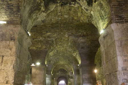 SPLIT, CROATIA - AUGUST 11 2017: Diocletian's Palace's underground complex wallsのeditorial素材