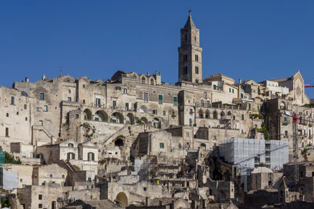MATERA, ITALY - AUGUST 25 2017: Ancient buildings overview in Matera sassi district, Italy