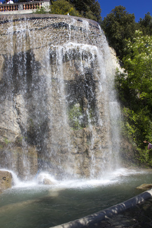 NICE, FRANCE- APRIL 22 2017: waterfall of the castle hill in Nice, Franceのeditorial素材