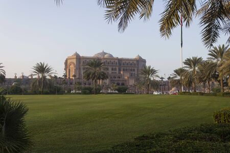 ABU DHABI, UAE - DECEMBER 28 2017: Emirates Palace garden in Abu Dhabiのeditorial素材