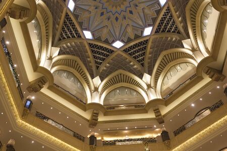 ABU DHABI, UAE - DECEMBER 28 2017: Architectural detail of the dome of Emirates Palace in Abu Dhabiのeditorial素材
