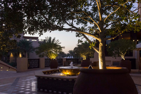 DUBAI, UAE - DECEMBER 29 2017: Sunset view of an intimate square in Madinat Jumerirahsouk in Dubai