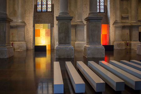 VENICE, ITALY - MAY 26 2016: exhibition at the historic venure of La Misericordia in Venice during the Architecture Biennaleのeditorial素材
