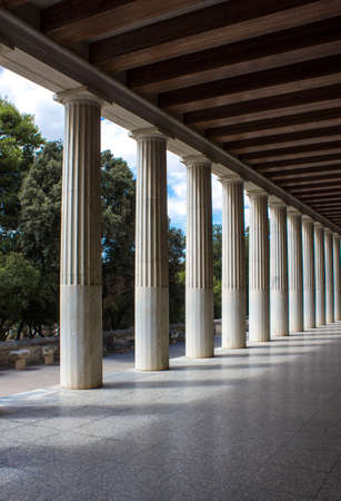 ATHENS, GREECE - AUGUST 13 2016: The colonnade of Stoa of Attalos historic monument in Athens, Greeceのeditorial素材