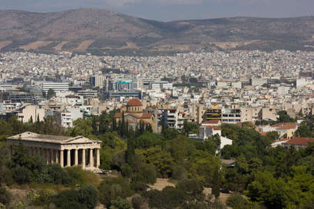 ATHENS, GREECE - AUGUST 13 2016: View from the top of the temple of Hephaestus with Athens cityscapeのeditorial素材