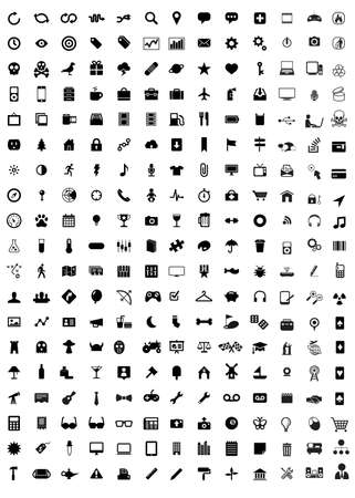 collection of many media business travel job packaging communication icons isolated in black collection of many media business travel job packaging communication icons isolated in black