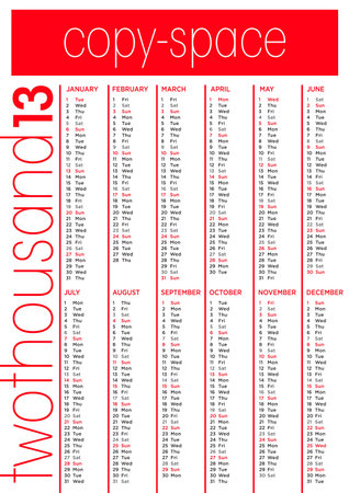 2013 plain calendar in vertical, engish language, with copy-spaceのイラスト素材