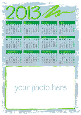grunge framed calendar 2013 in english with blank space for photosのイラスト素材