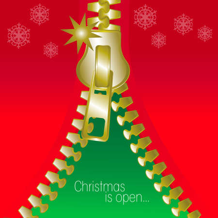 Christmas open golden metalic zip square greetings card, seasonal moodのイラスト素材