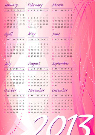 2013 abstract pink wave design calendar in englishのイラスト素材