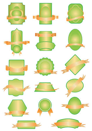 set of labels, stickers and banners in green and orange colours, nature and biologic themeのイラスト素材