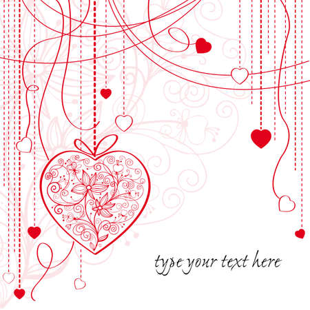 Valentine card with hanging decorative heartsのイラスト素材