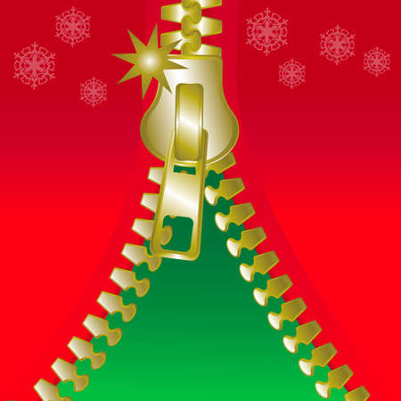 Christmas open golden metalic zip square greetings card, seasonal moodのイラスト素材