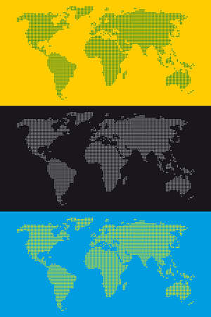  stippled world map background in three colours combinationsのイラスト素材