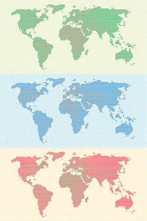strippled world map background in three colours combinations on diagonal lines patternのイラスト素材
