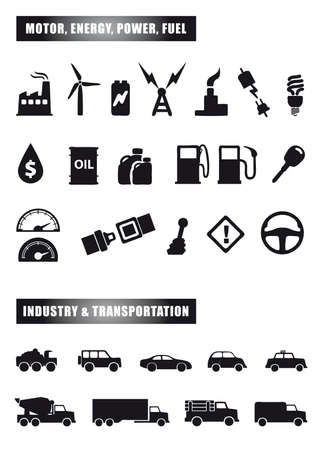 set of black icon silhouettes of motorのイラスト素材