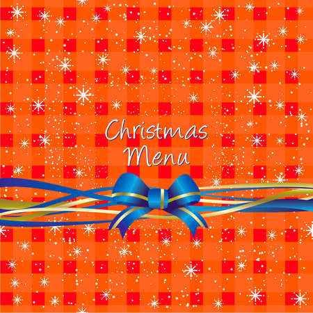 Christmas red table-cloth background with stars and ribbon for menu design cover or presentのイラスト素材