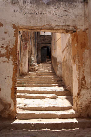 old empty road in a moroccan villageの写真素材
