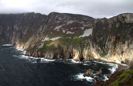 Slieve League cliffs with cloudy weather in Donegal, Irelandの写真素材