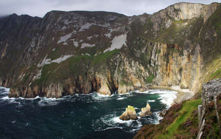 Slieve League cliffs with cloudy weather in Donegal, Irelandの写真素材