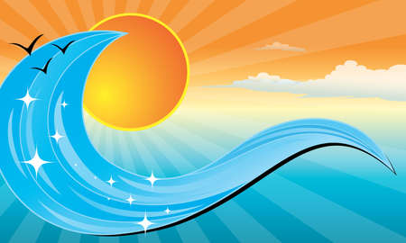 bright gradient and coloured wave sunset banner formatのイラスト素材