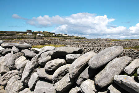 Tpical old stones drywall in Inisheer, Aran Islands, Galway county, Irelandの写真素材