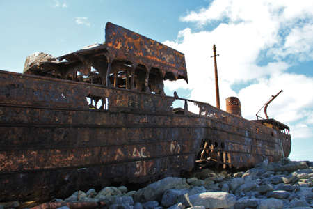 Old Shipwreck boat in Inisheer, Aran Islands, Galway county, Irelandの写真素材