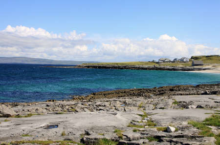 Aran islands landscape in Ireland, view of Inisheer with its small villageの写真素材