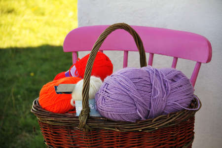 many wool balls in a basket in Ireland, Aran Islandsの写真素材