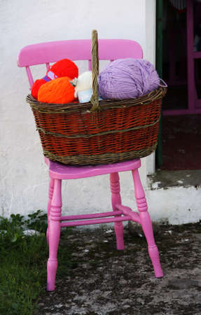 many wool balls in a basket in Ireland, Aran Islandsの写真素材