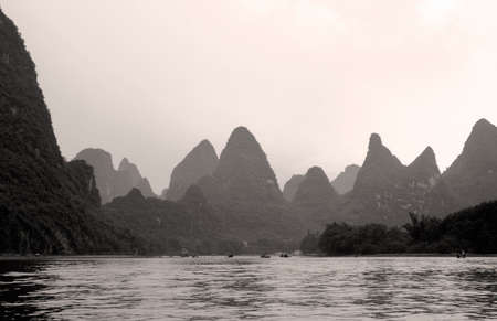 Li river between Guilin and Yangshou, southern Chinaの写真素材