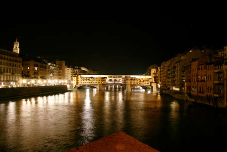 Florence, river Arno by night, Italyの写真素材