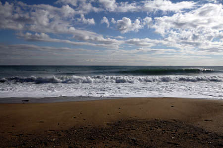 seaside with clouds, Barceloneta beach in Barcelonaの写真素材