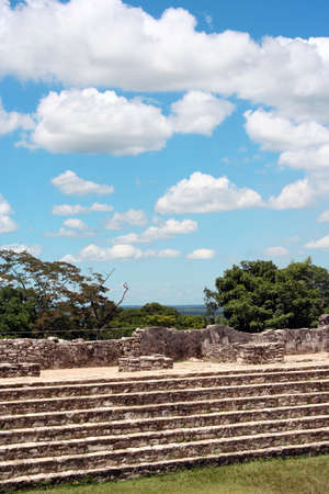 maya ruins of a courtyard in Palenque, Mexicoの写真素材