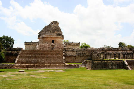 ruins of observatory in Chichen Itza, Mexicoの写真素材
