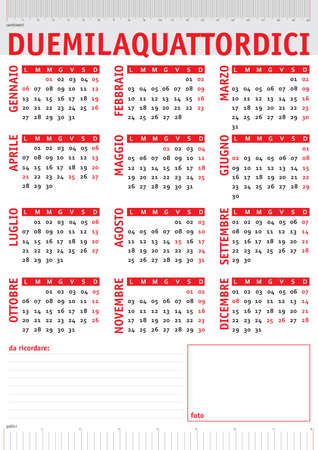 italian calendar 2014 with rulers, copy-space and photo frameのイラスト素材
