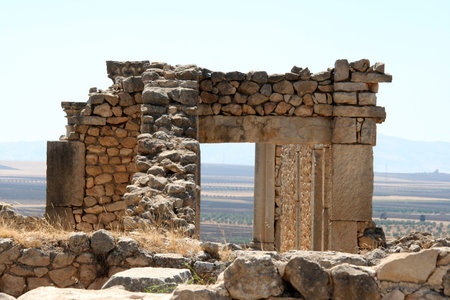 Ruins of an ancient house in Volubilis, Moroccoの写真素材