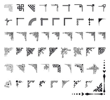 set of mixed border corners and decorations in blackのイラスト素材