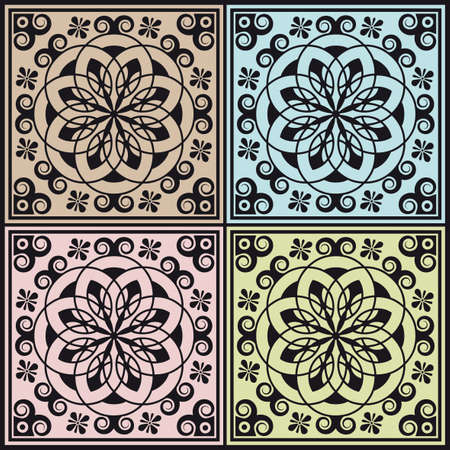 abstract modular arabesque decoration in four colour backgroundsのイラスト素材
