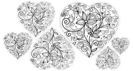 decorated hearts with flowers, wedding designのイラスト素材