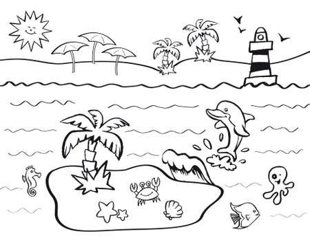 kids plain summer funny illustration to be coloredのイラスト素材