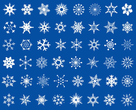 abstract snowflakes design set mixed, white on blue backgroundのイラスト素材
