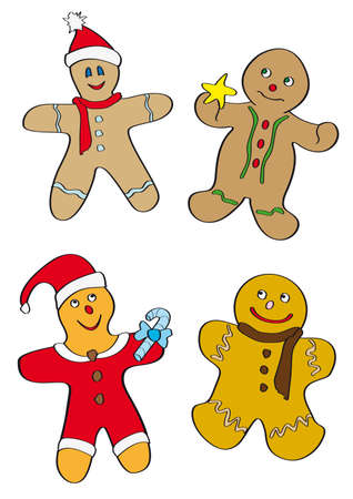 set of four different Christmas gingerbread men cookiesのイラスト素材