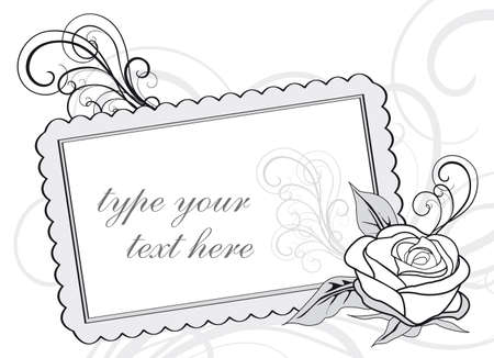 wedding invitation design in black with a rose blossom and copy-spaceのイラスト素材